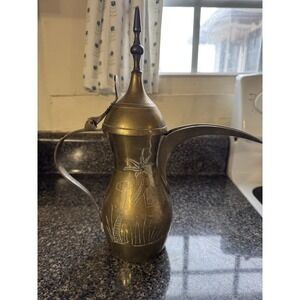 Antique Traditional Islamic Saudi Arabia Dallah Coffee Pot Camel Etched Design